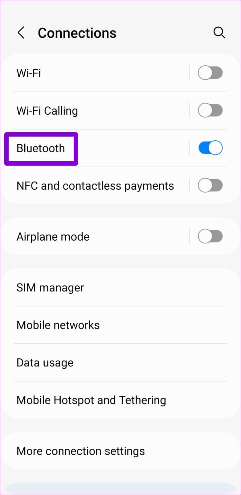 Bluetooth Menu on Android