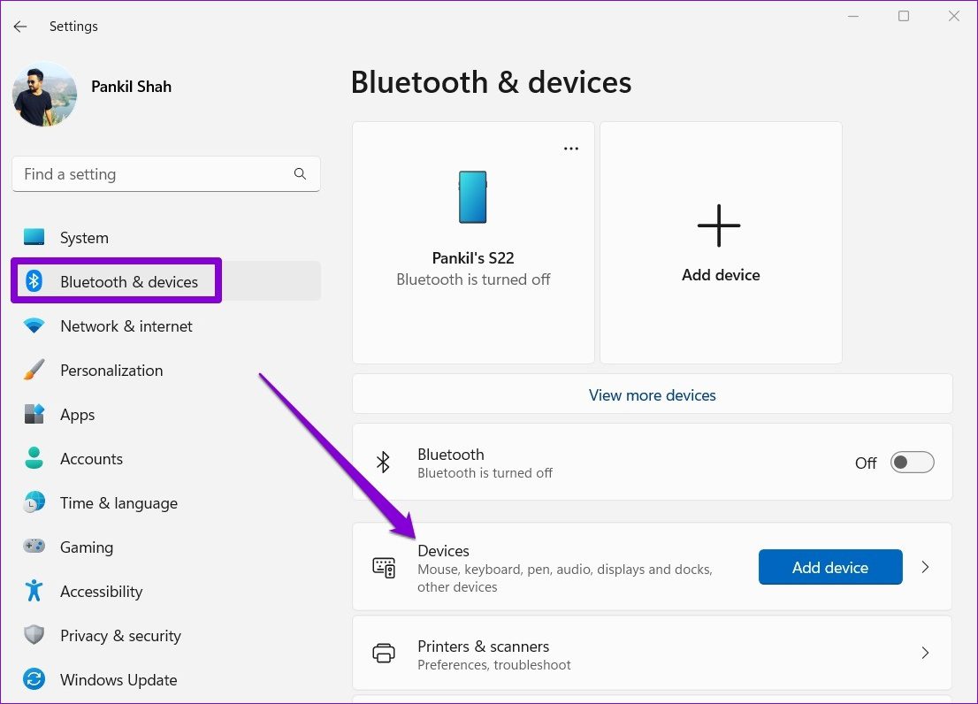 Bluetooth and Devices on Windows 11