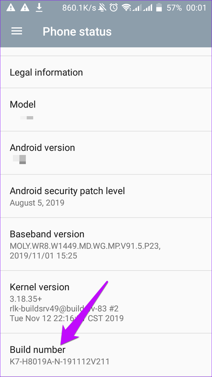 Build Number Android Settings