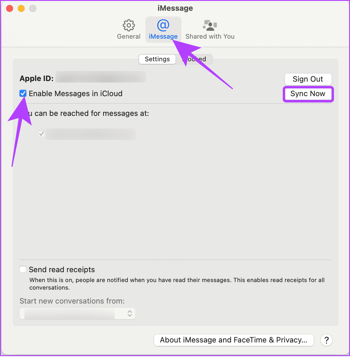 choose imessage and then enable messages in icloud and then hit Sync now