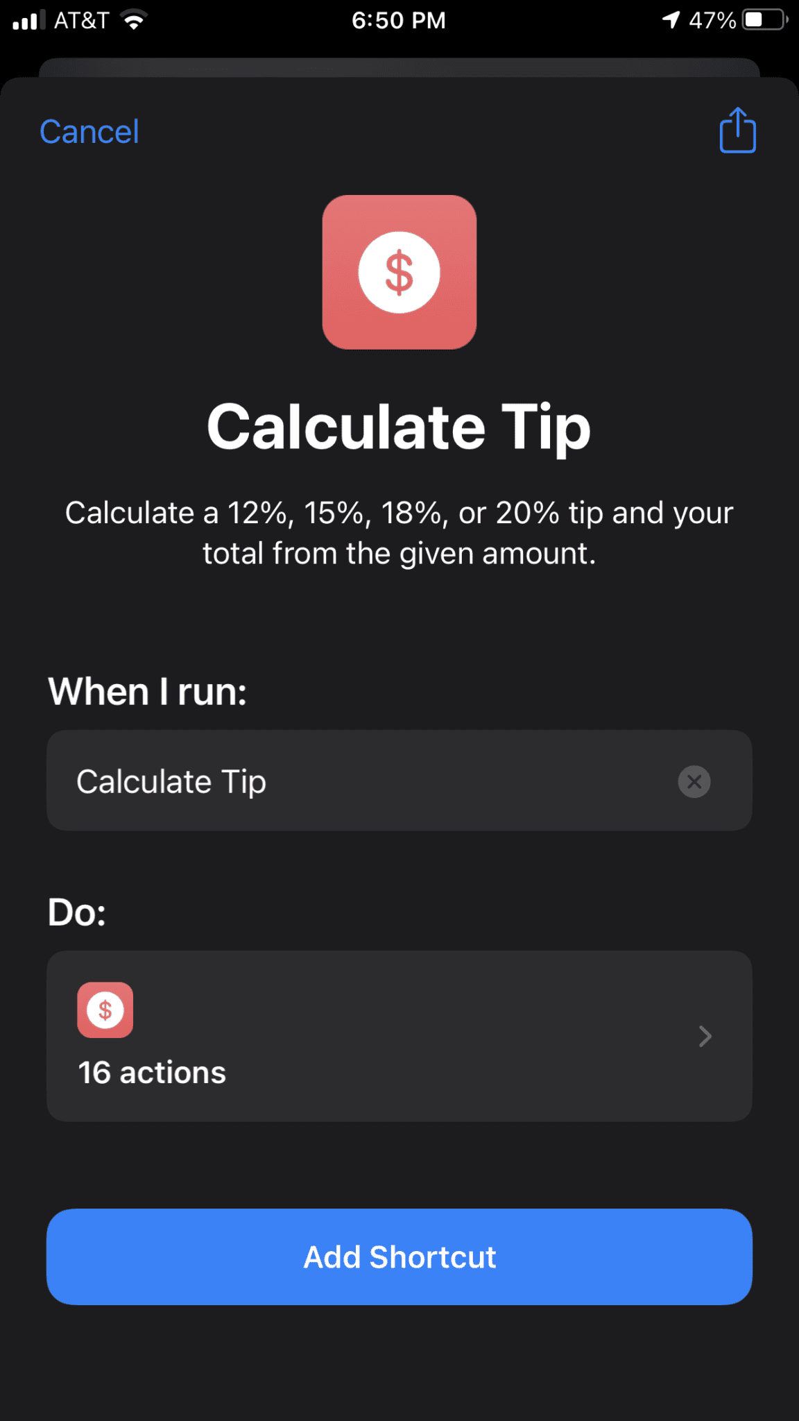 Calculate Tip Shortcut
