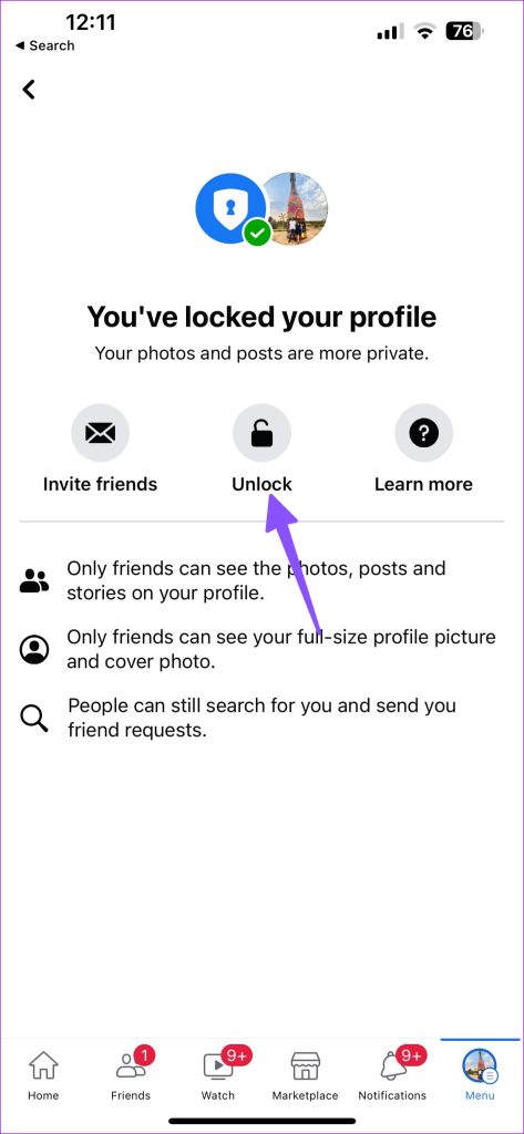 Unlock Facebook profile
