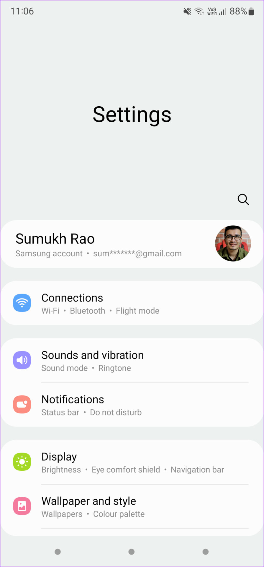 Settings app on Android