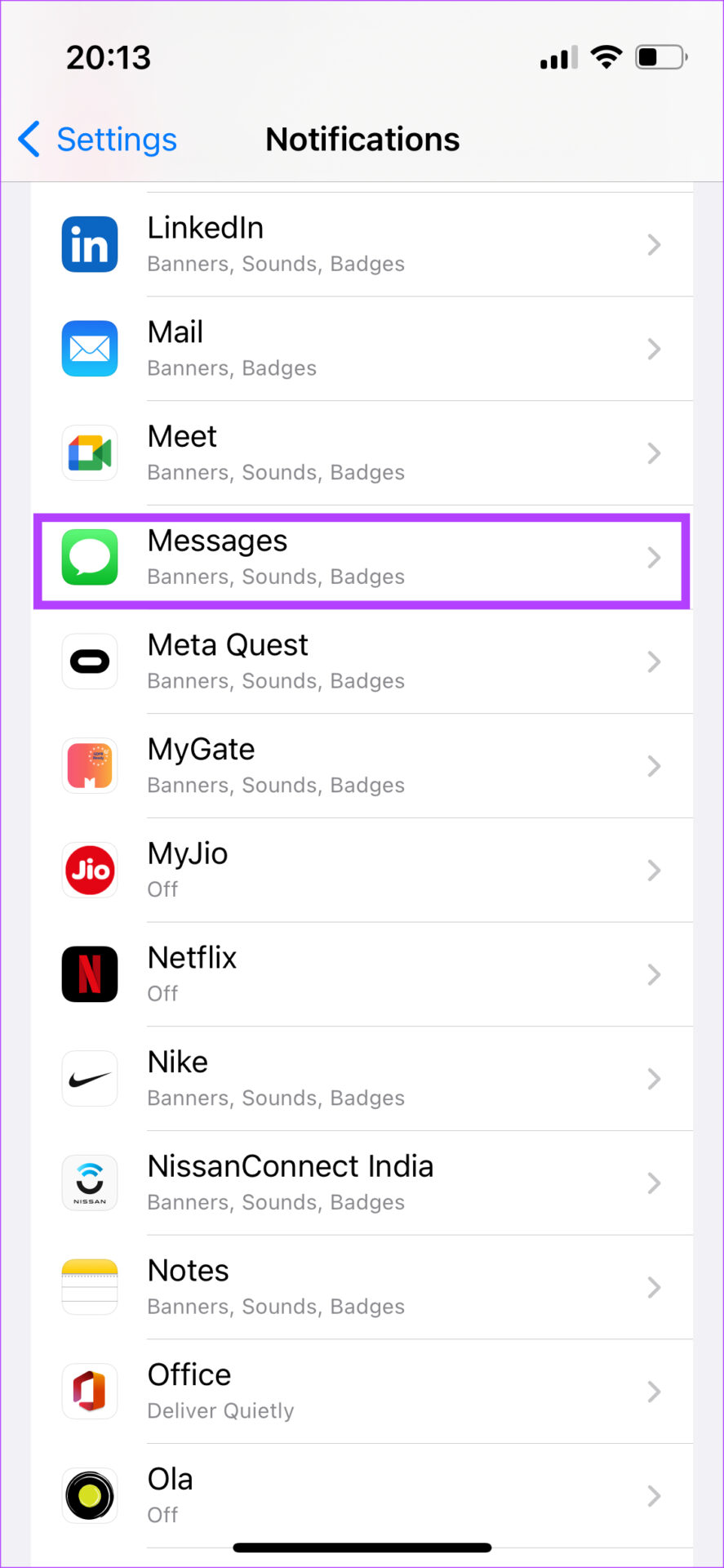 message notifications on iPhone