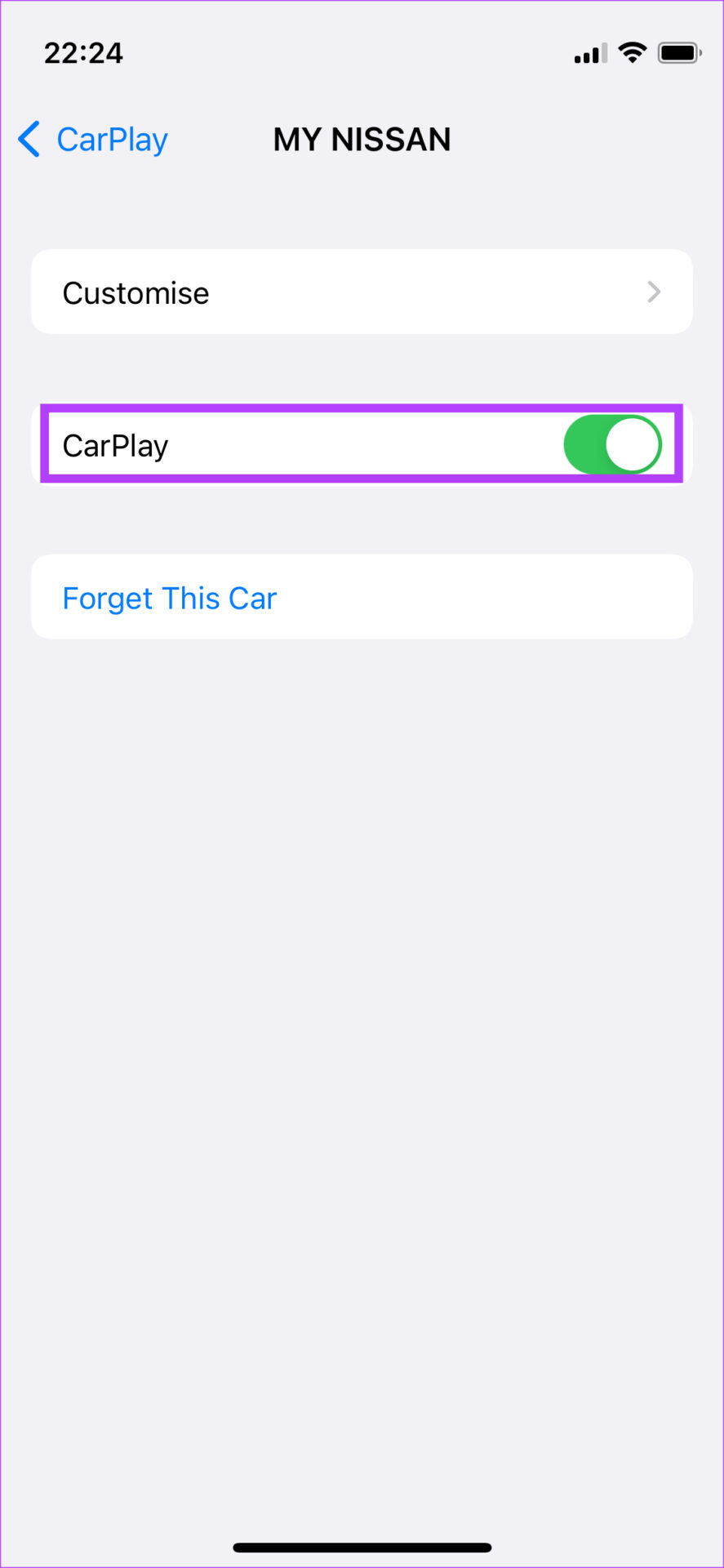 Enable CarPlay toggle