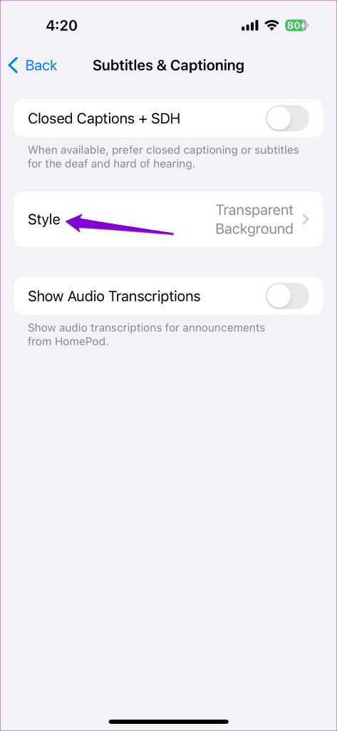 Cambia la configuración de los subtítulos en el iPhone