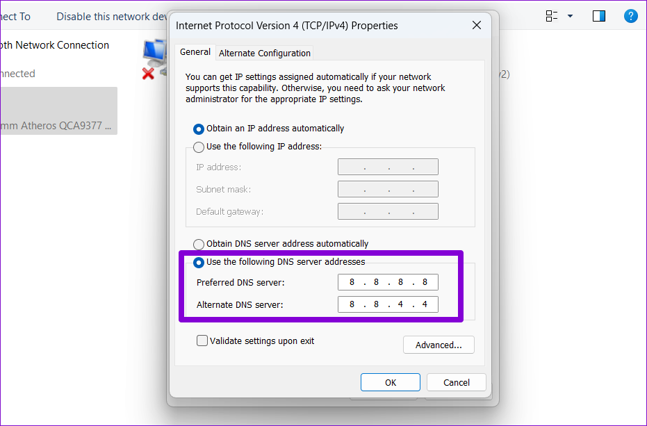 Change DNS from Control Panel on Windows 11