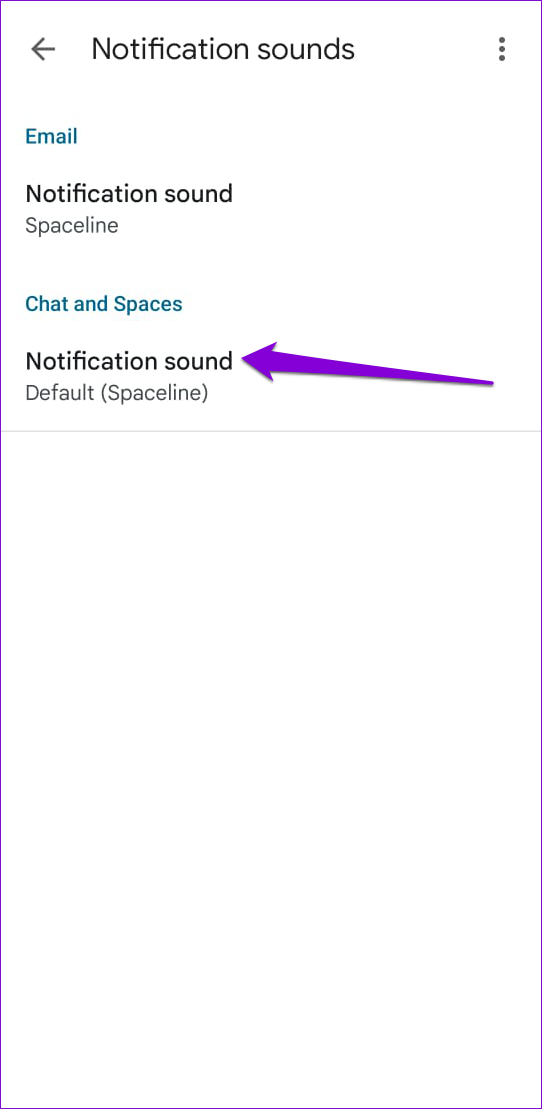 Cambiar el sonido de notificación de chat y espacio de Gmail en Android