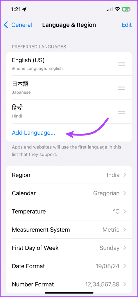 Tap Add Language