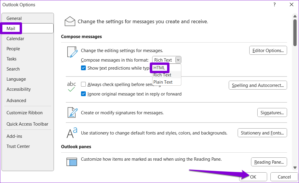 Change Outlook Email Format