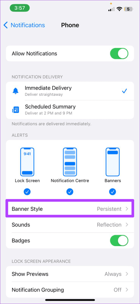 Change Phone App Notifications Banner Style on iPhone
