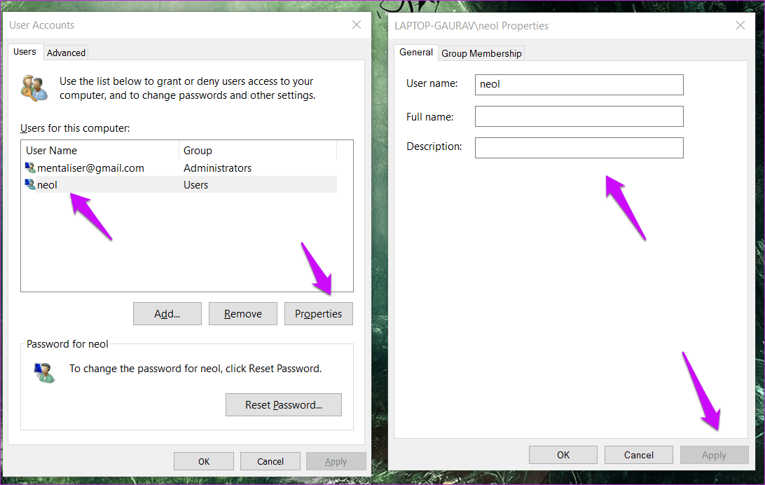 Change User Account Name in Windows 10 8