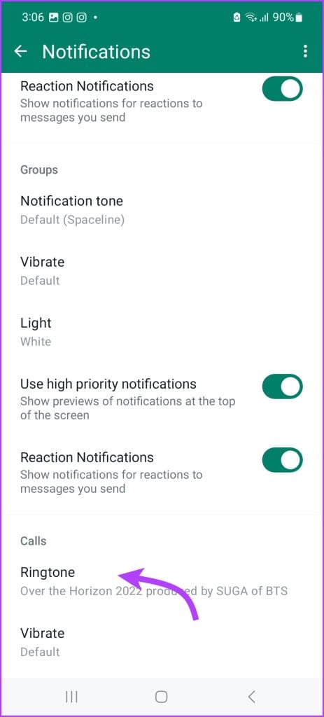 Go to Settings → Notifications. Select Ringtone under calls