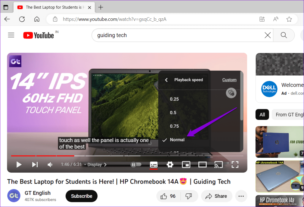 Cambia la velocidad de reproducción de YouTube en el escritorio