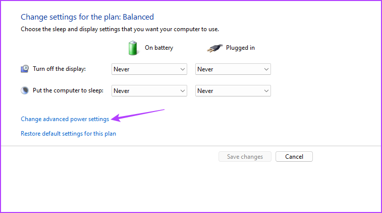 Change advanced power settings in the Control Panel