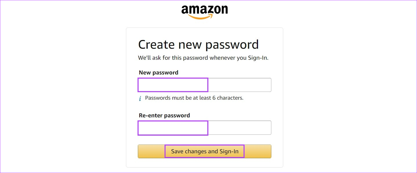 Create new password for Amazon