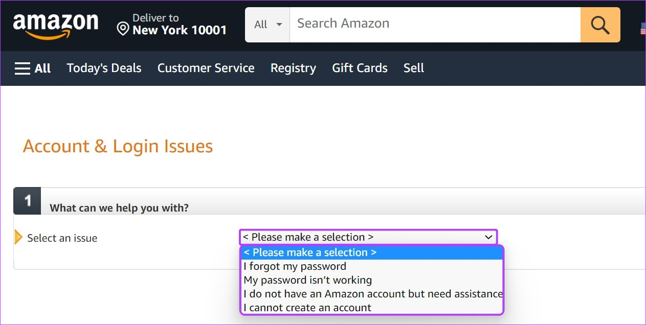Use Amazon's password support page