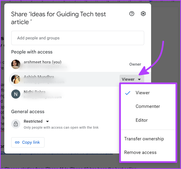 Manage Sharing Settings in Google Docs