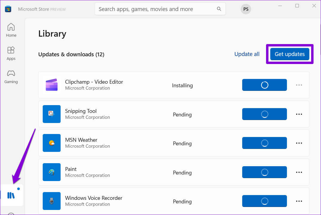Check App Updates in Microsoft Store