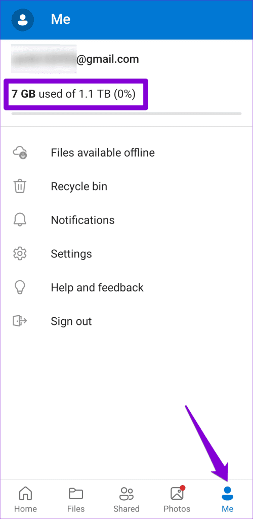 Check OneDrive Storage Status on Phone