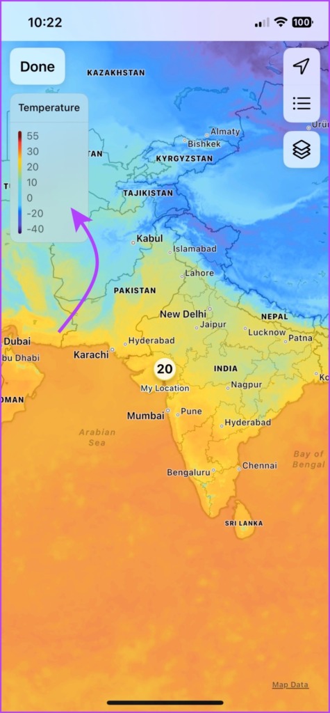 Check temperature weather map of a location
