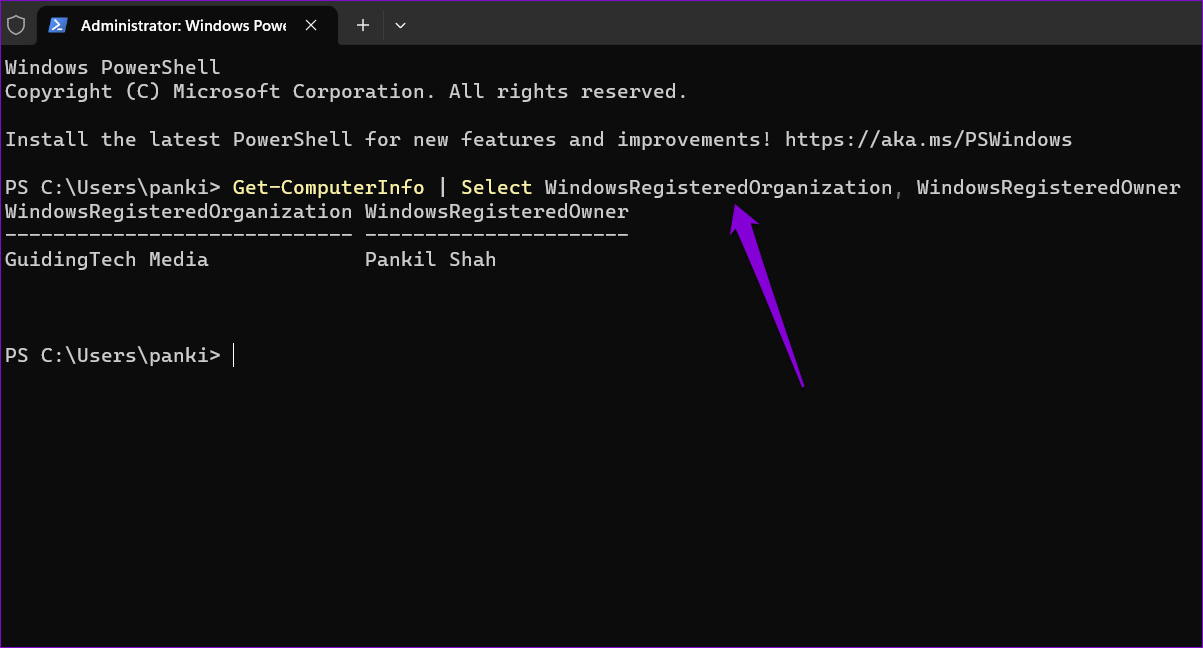 Check Registered Owner and Organization in Windows 11 Using PowerShell