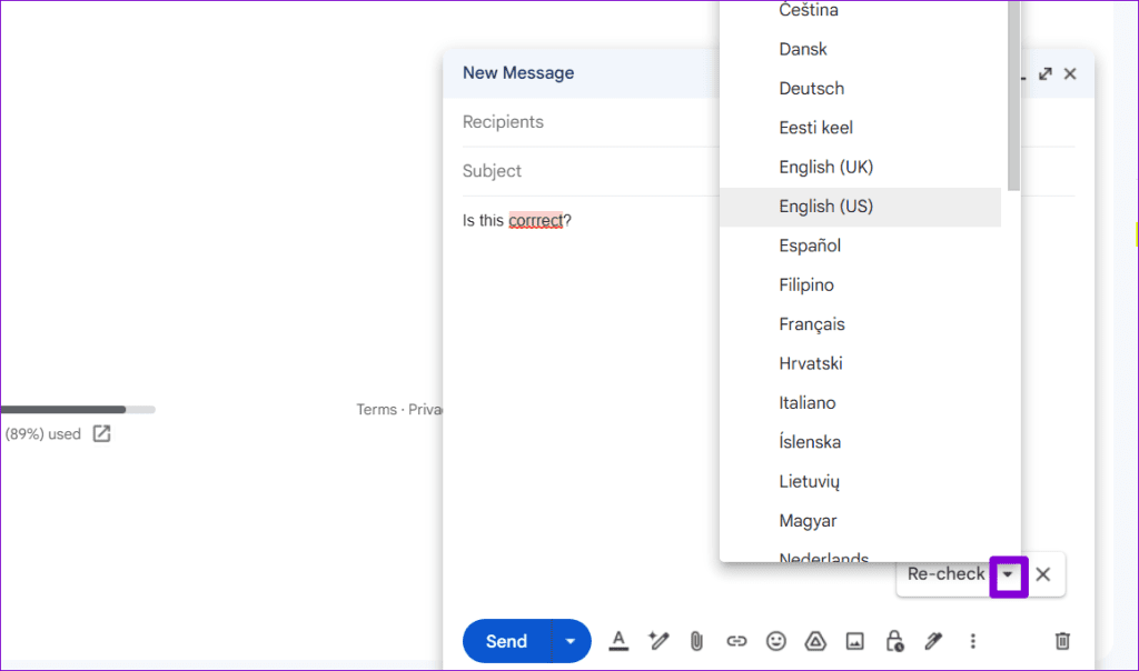 Check Supported Spell Check Languages in Gmail