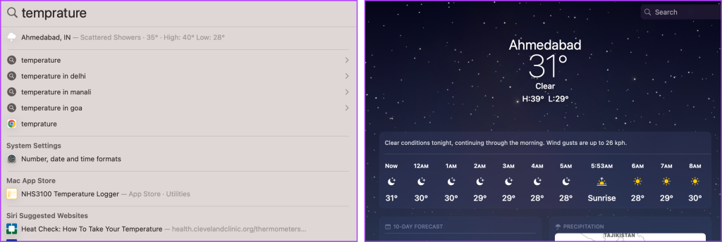 Check weather from Spotlight search on Mac
