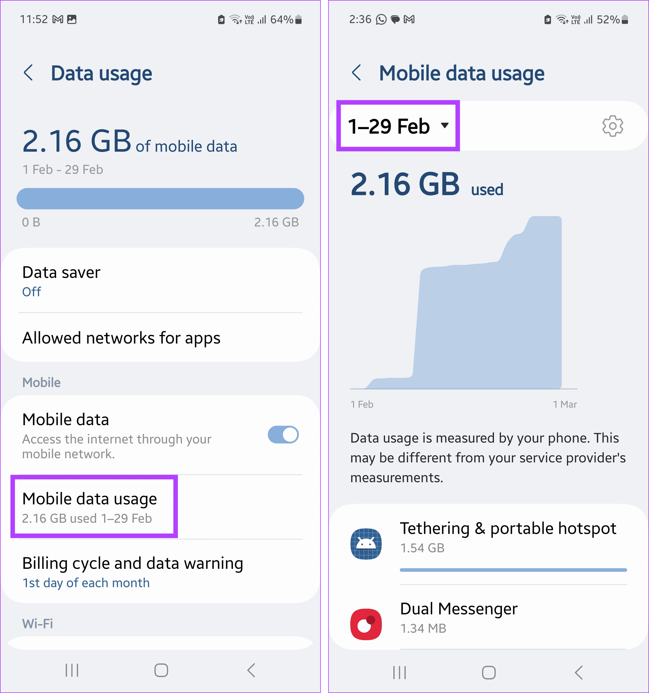 Check data usage Samsung