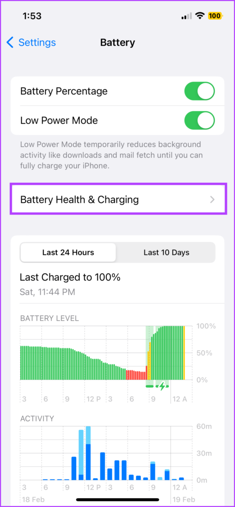 Tap Battery Health & Charging