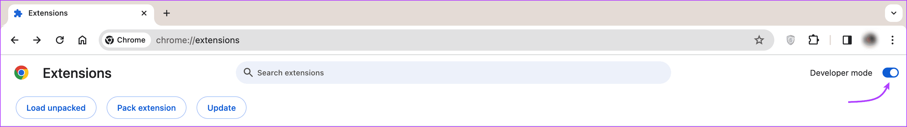 Enable Developer mode for Chrome