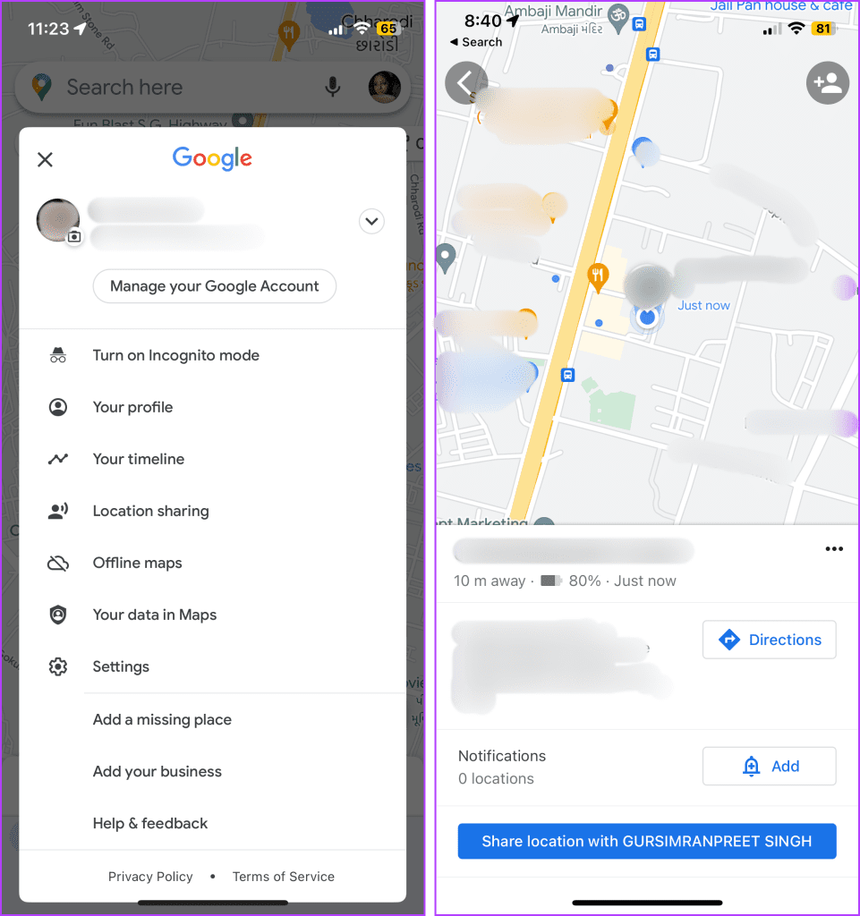 Check someones location on Google Maps