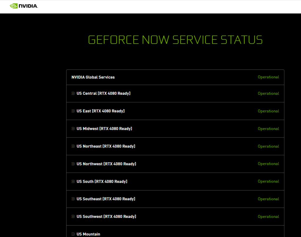 GeForce now status page