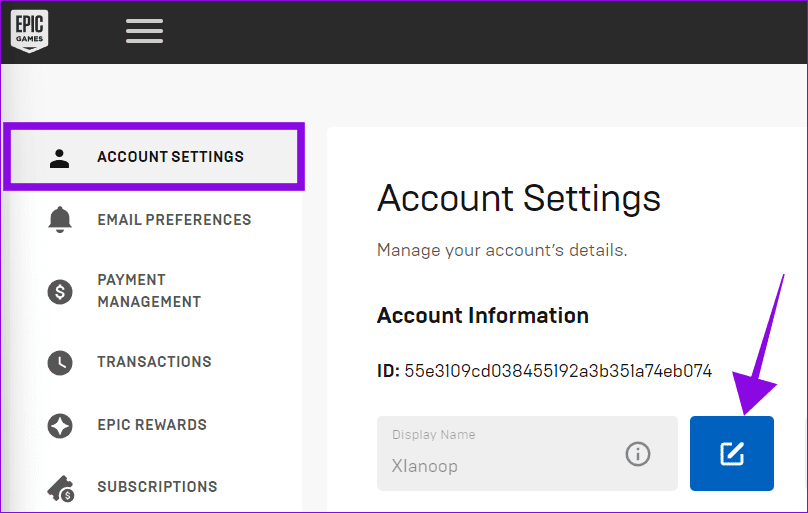 تنظیمات حساب را انتخاب کنید و دکمه ویرایش را بزنید