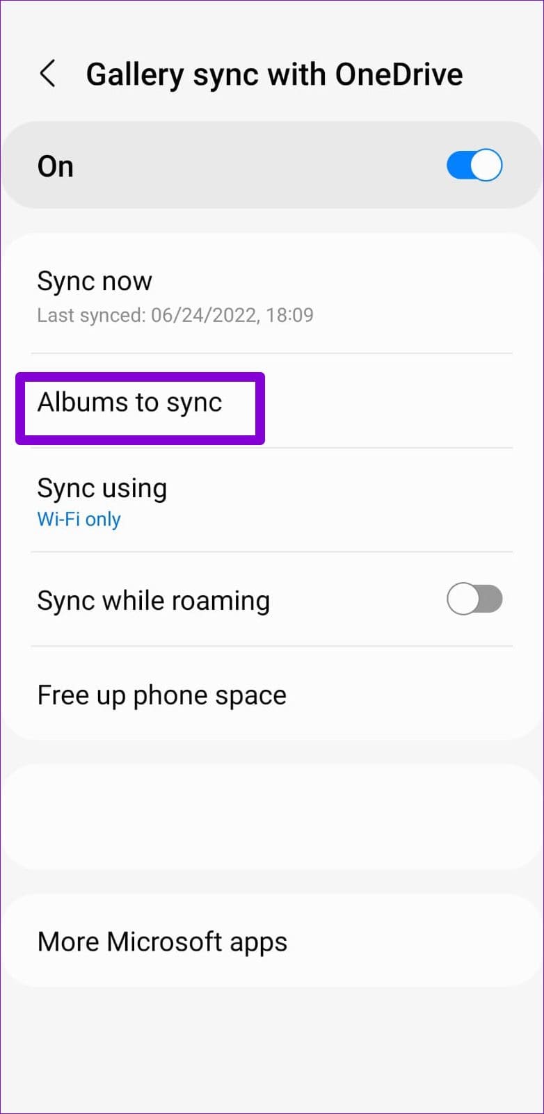 Choose Albums for OneDrive Sync in the Gallery App