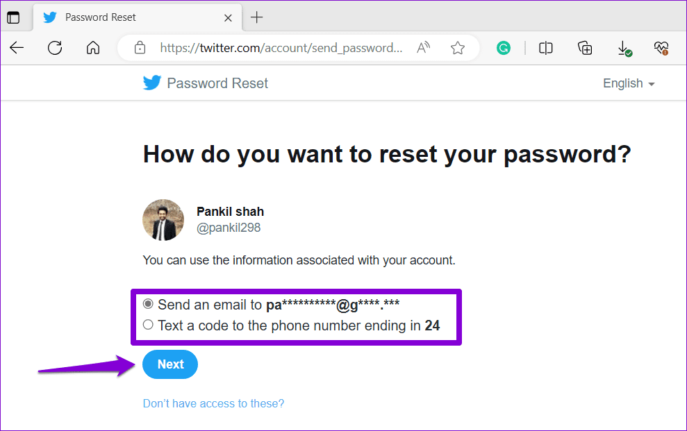 Choose How to Reset Twitter Password
