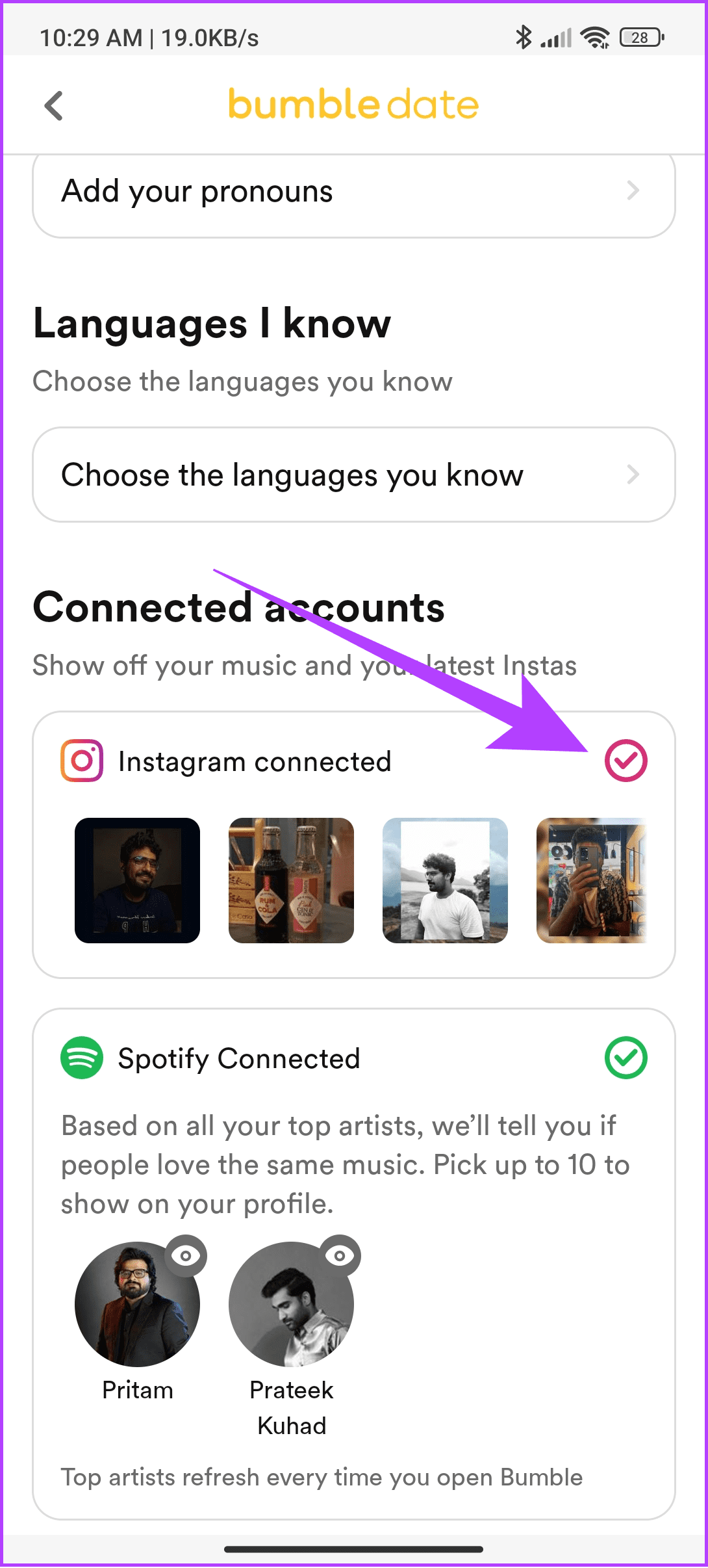 Choose Instagram connected