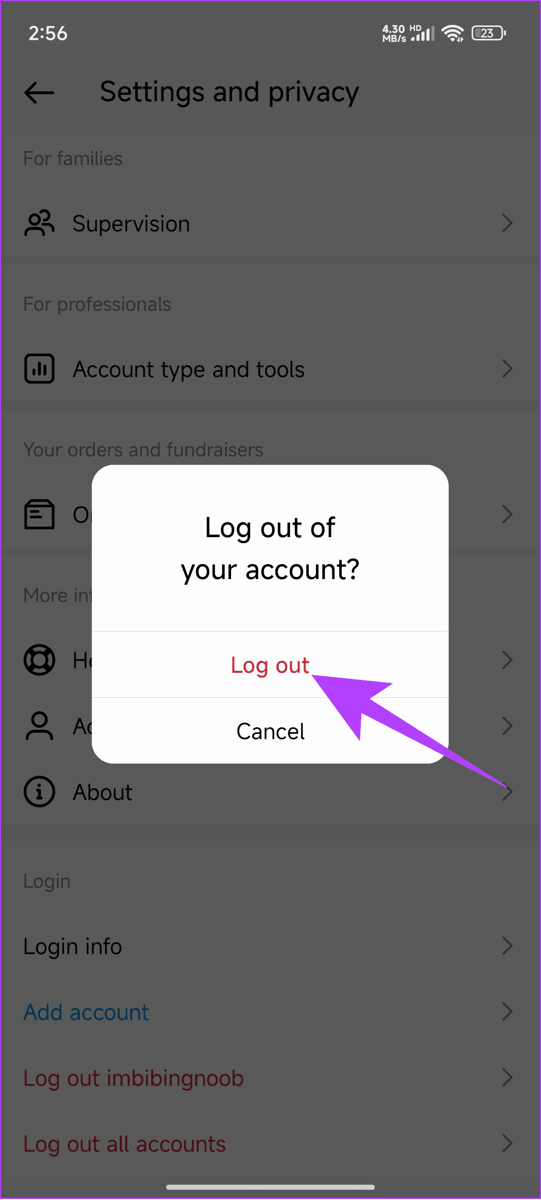 Choose Log out to confirm