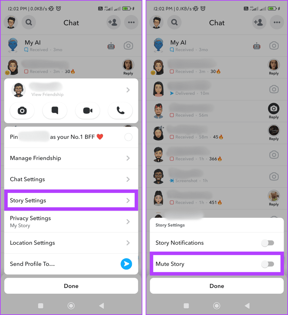 Choose Story Settings and toggle on Mute Story