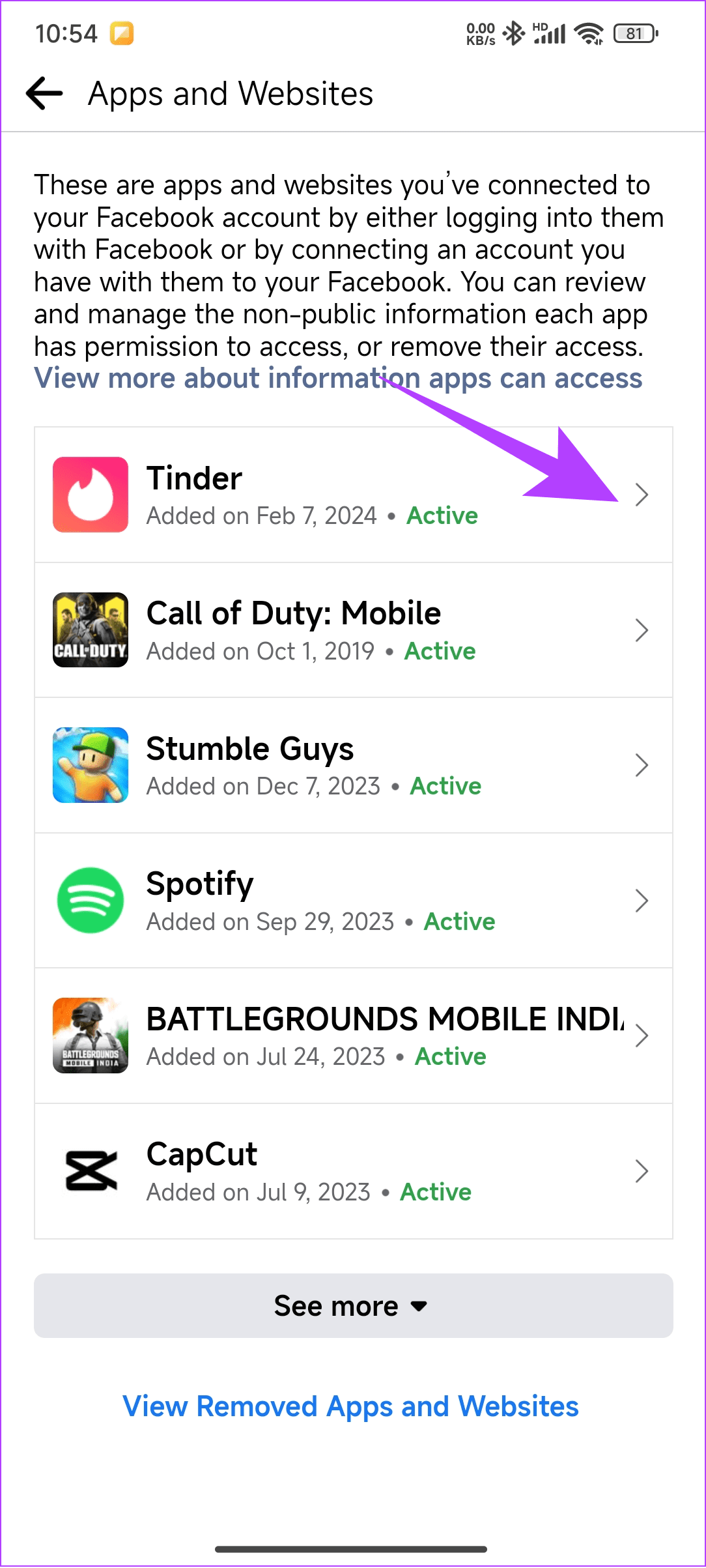 Choose Tinder from the list
