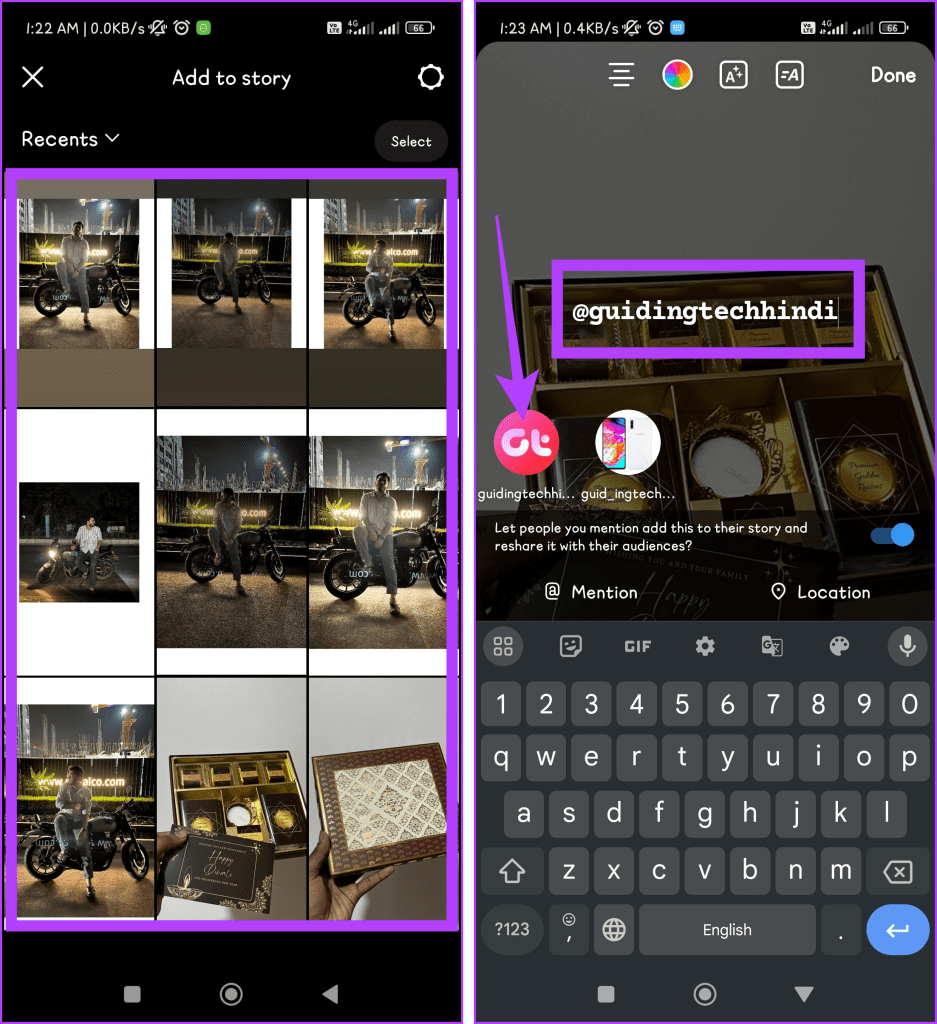 Choose a video or picture tap on it and mention your friend