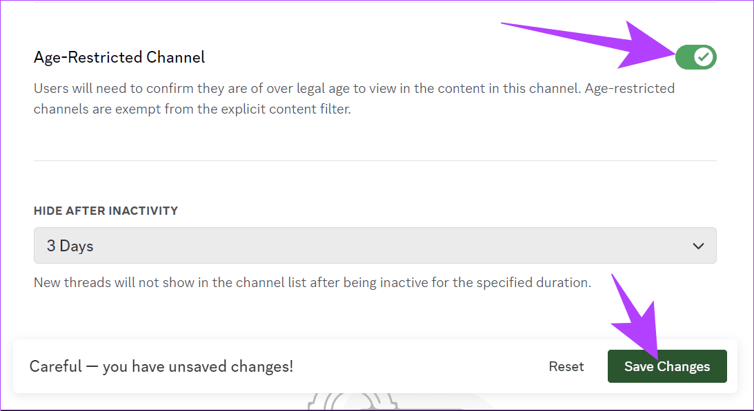Choose age restrcited channel and then click Save changes