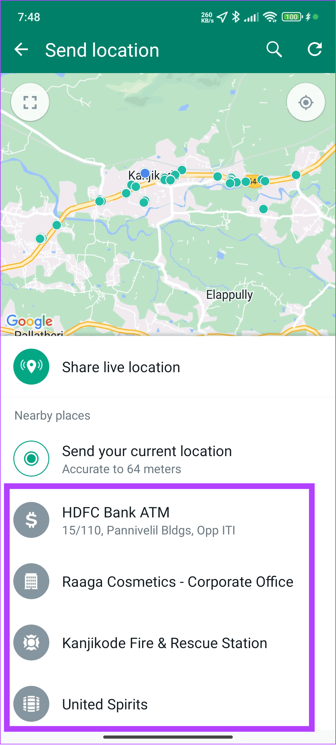 Choose any location under nearby places