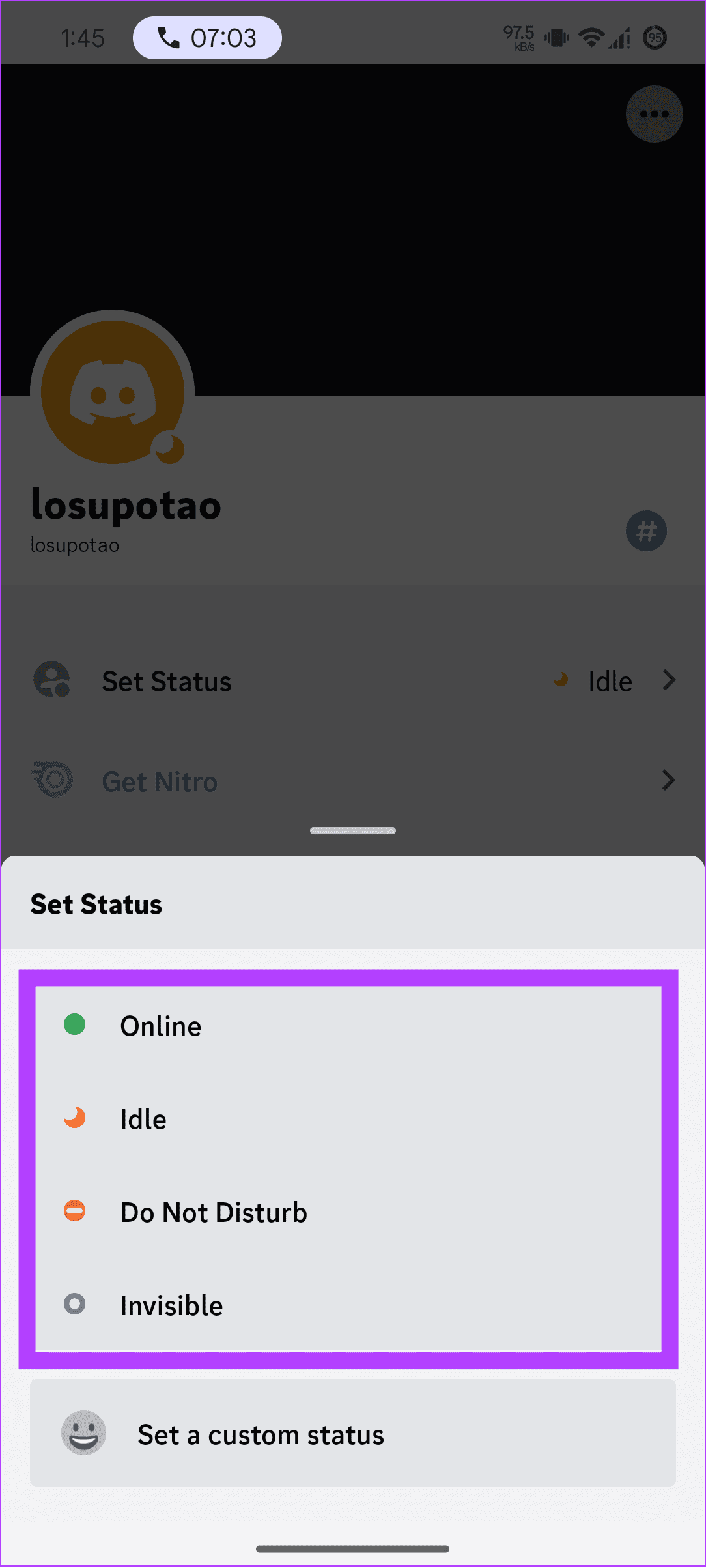 Choose any of the status options