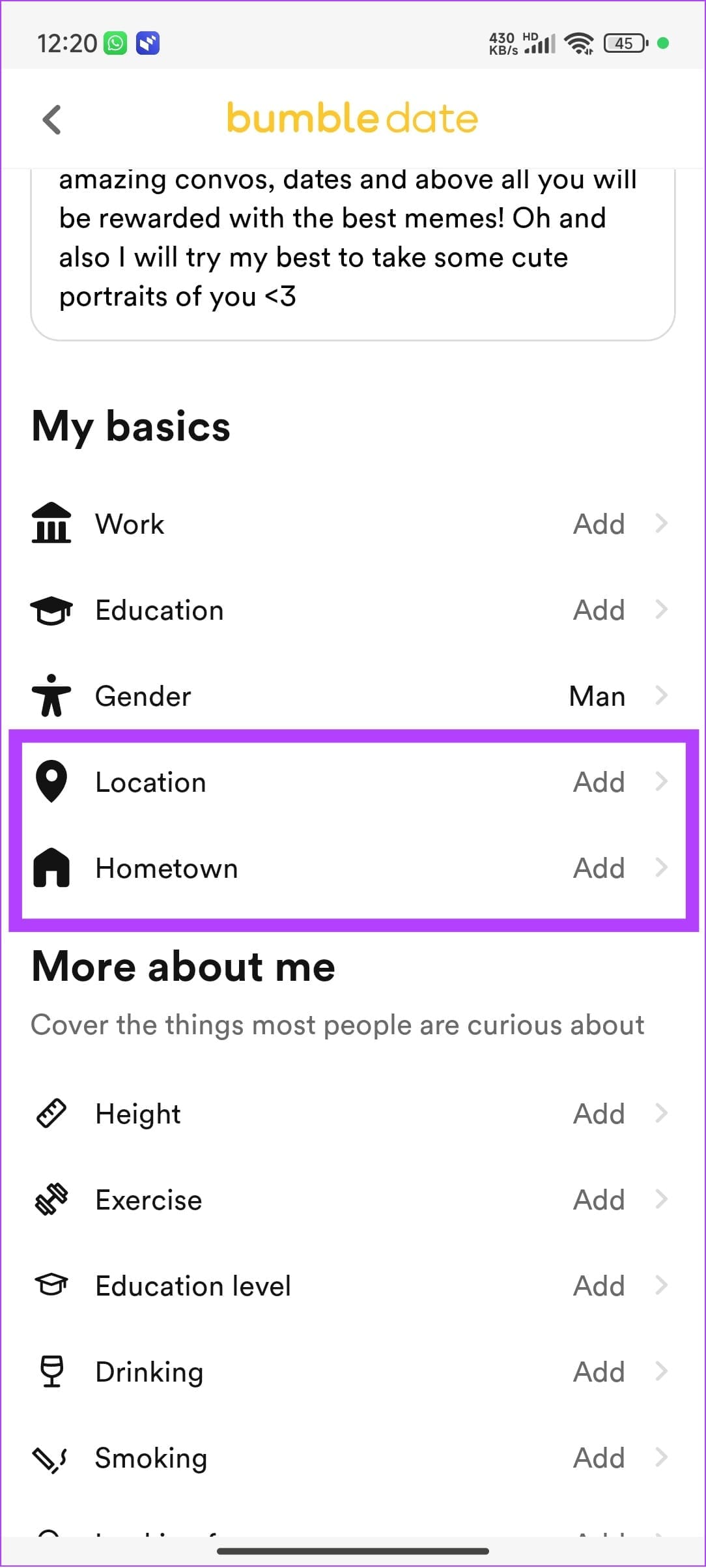 Choose between Location or Hometown 1