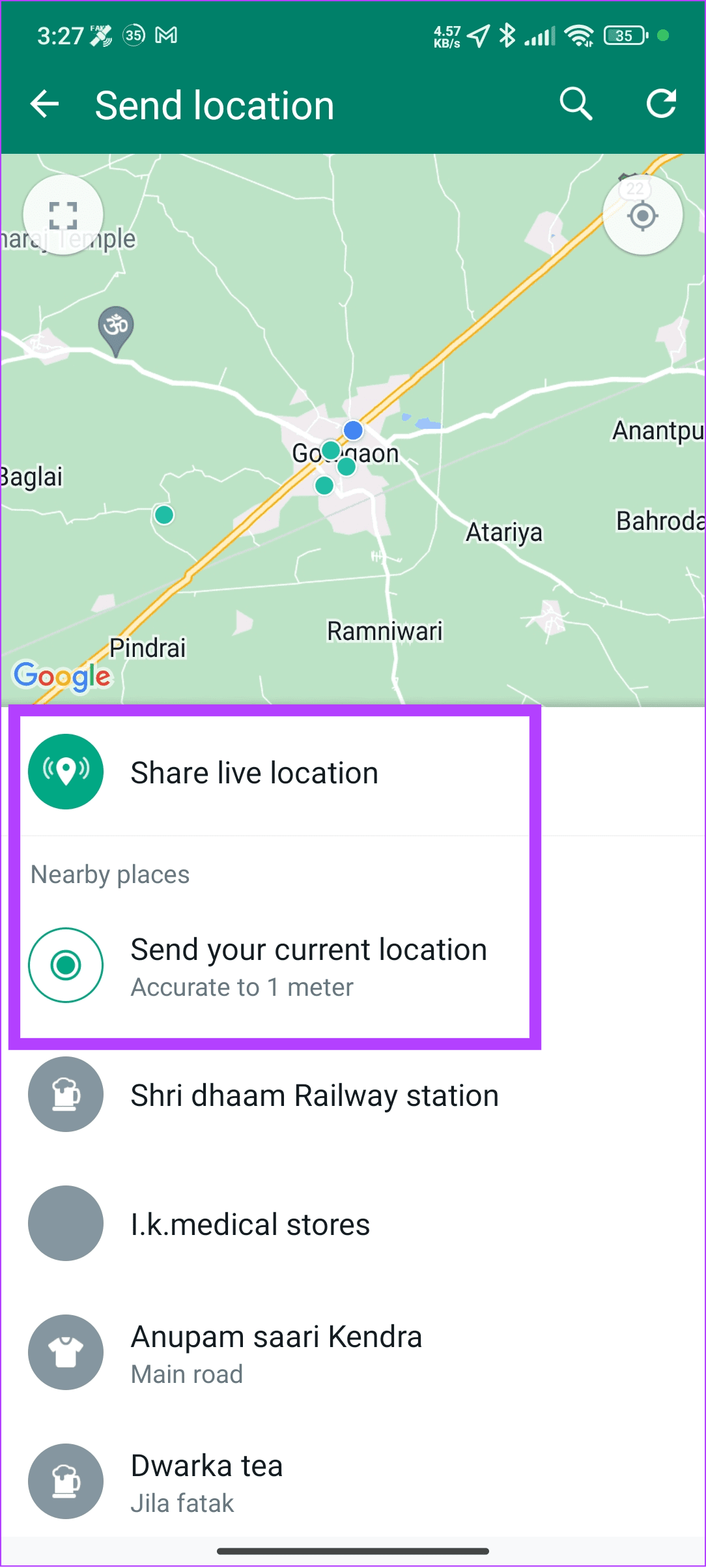 Choose between share live or current location