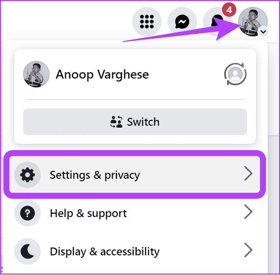 Choose profile icon and select settings
