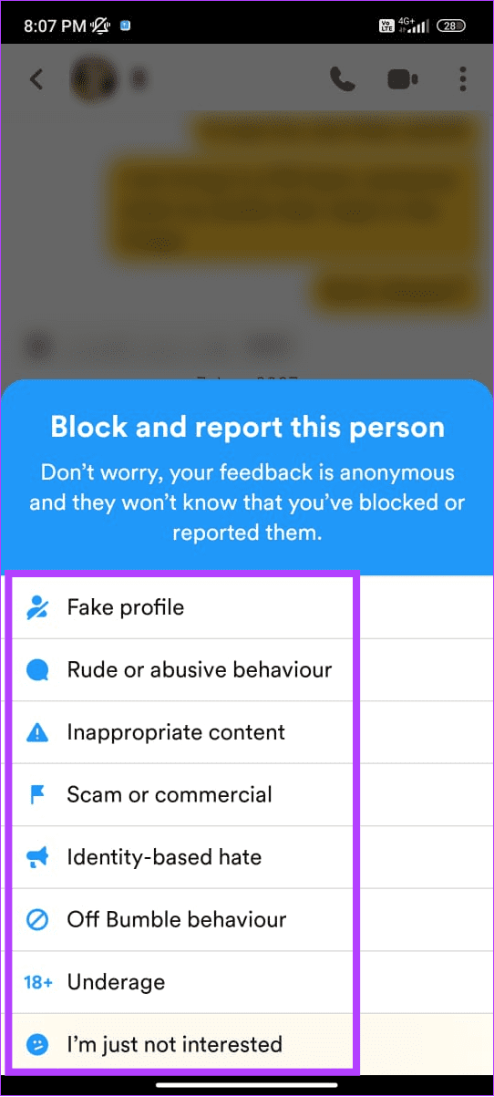Choose the reason to report 1