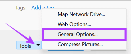 Choose tools and then select General Options
