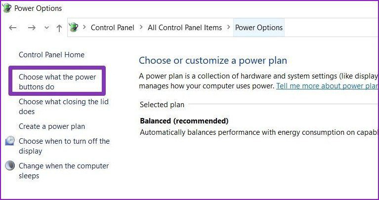Choose what power buttons do option